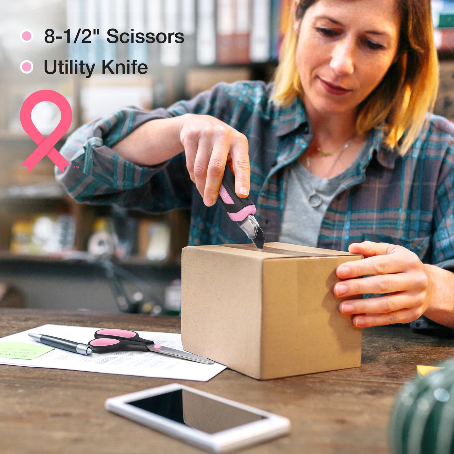 Pink Tool Kit, 263-Piece Home Repairing Tool Set with Wide Mouth Open Storage Bag, Household Tool Kit - Pink Ribbon