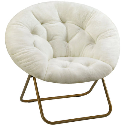 Cozy Saucer Chairs Faux Fur For Living Room Folding Thick Padded Seat Metal Frame X-Large Reading Lounge Furniture Gray Only