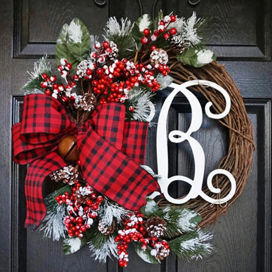 Hanging Artificial 30/38cm Christmas Wreath Door Decoration Flowers with Lette