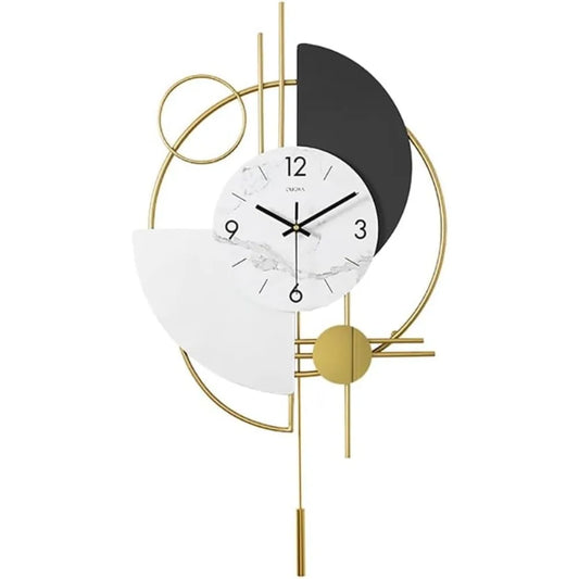 Modern 16.5 Inch Decorative 3D Round Wall Clock Gold Pendulum Geometric Mute Metal Digit