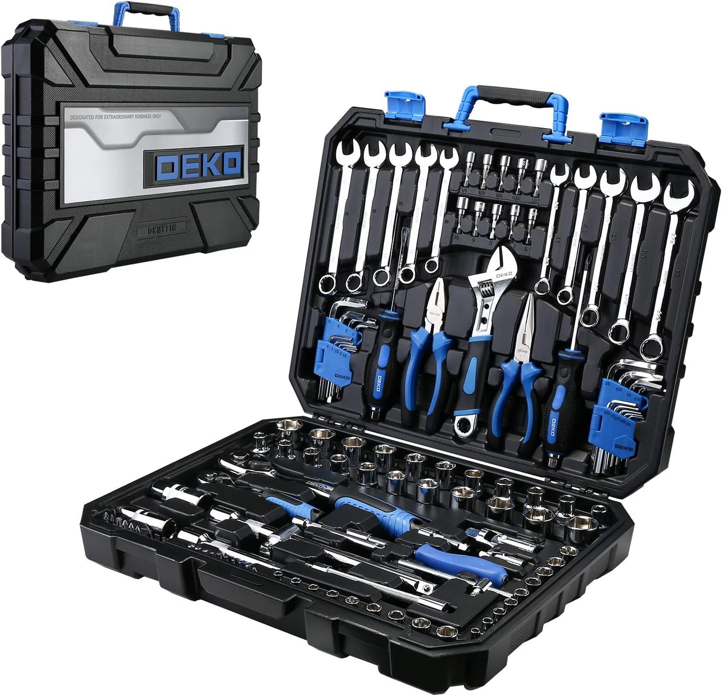 118 Piece Tool Kit Professional Auto Repair Tool Set Combination Package Socket Wrench with Most Useful Mechanics Tools