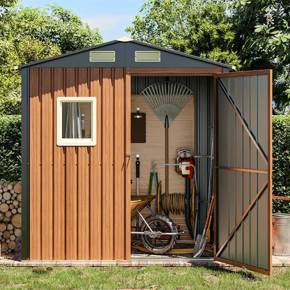 6x4 Ft, Lockable Metal Garden Shed with Window, Tool Shed Tiny House Vertical Outside Storage Building for Backyard, Lawn, Patio