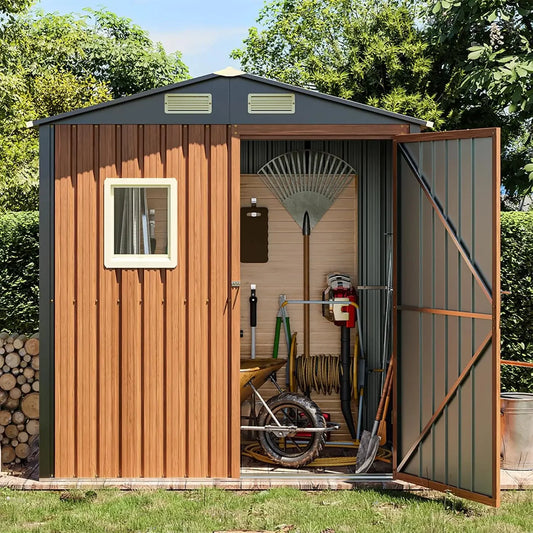 6x4 Ft, Lockable Metal Garden Shed with Window, Tool Shed Tiny House Vertical Outside Storage Building for Backyard, Lawn, Patio