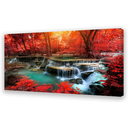 Wall Art Decor Canvas Print Picture Red Forest Waterfalls