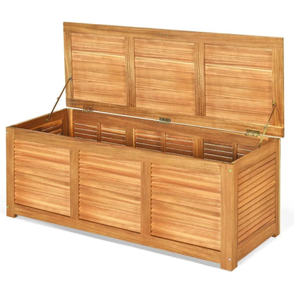 46 Gallon Acacia Wood Deck Box, Garden Backyard Storage Bench, Outdoor Storage Container for Patio Furniture Cushions