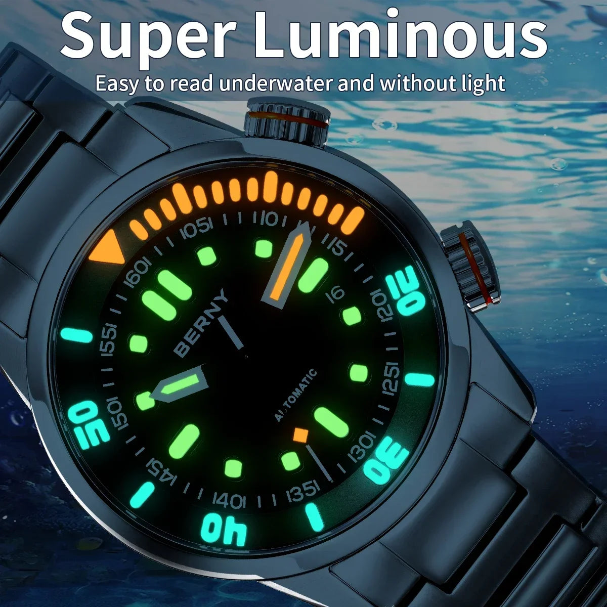 Automatic Dive Watch for Men Super Luminous Original Design 20ATM Diver Wristwatch Sapphire, Local Warehouse Fast Delivery