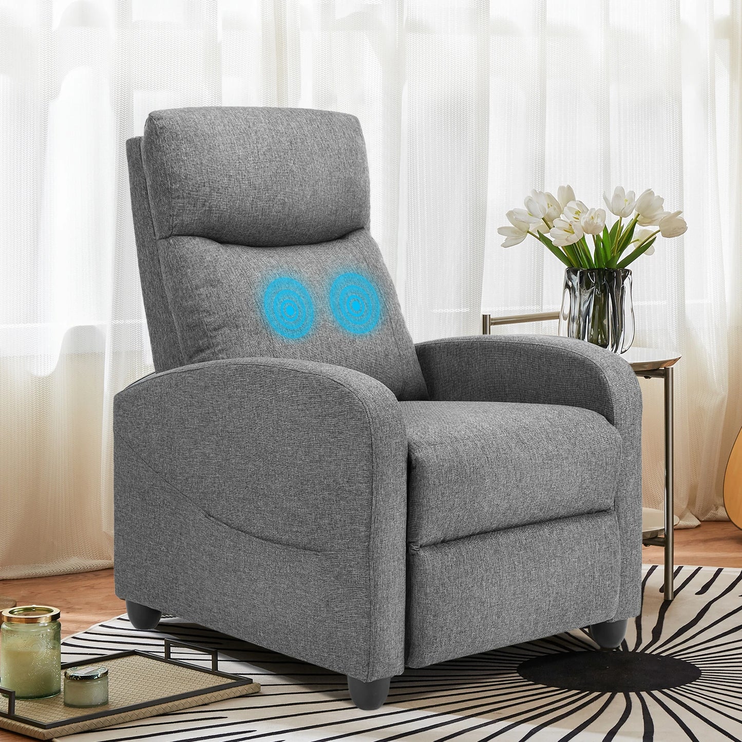 Massage Recliner Chair in Fabric Theater Lumbar Support Adjustable Modern Padded Seat Backrest Living Room Home Grey