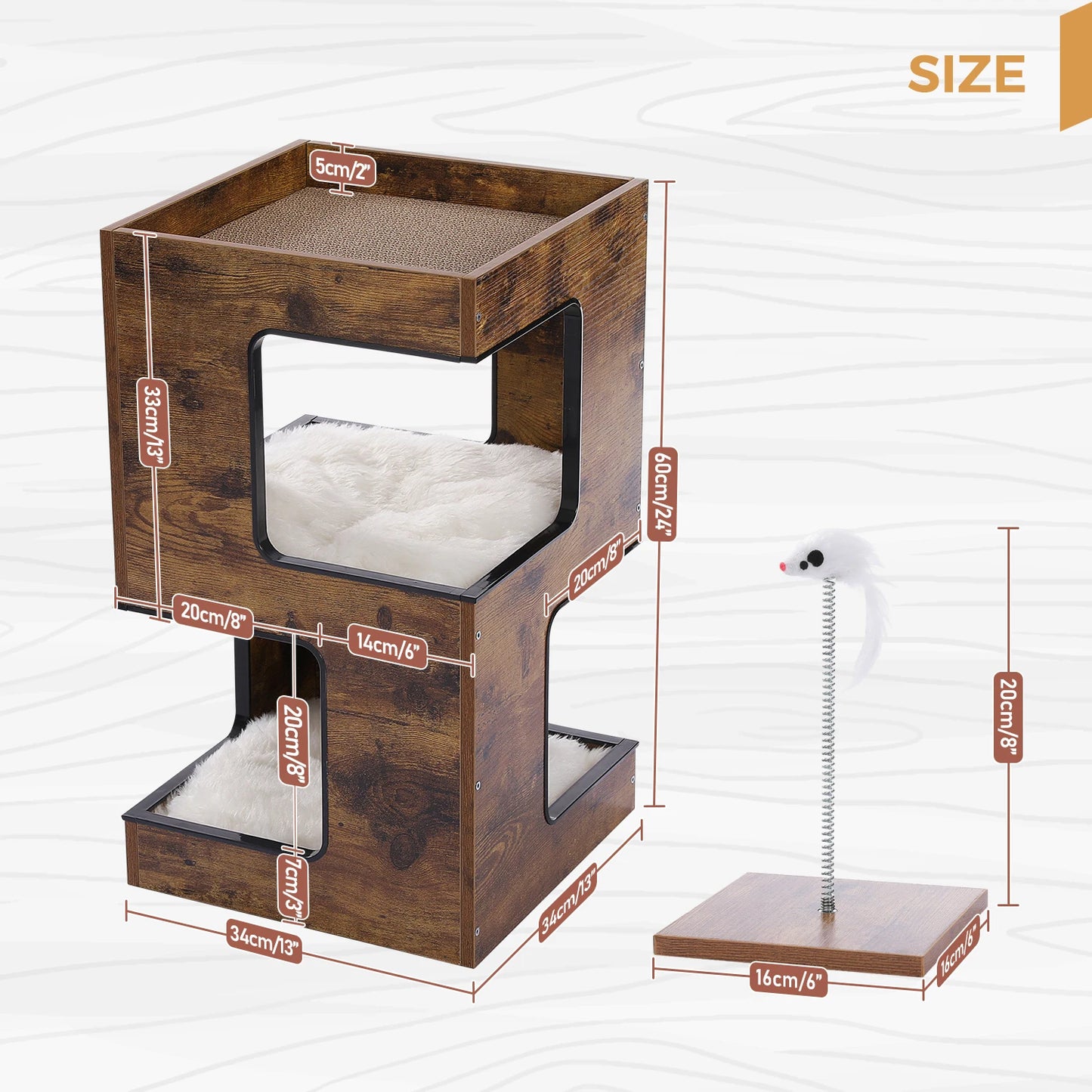 Modern Cat Tree with Scratcher Board Furniture Bed 3 Levels Spacious Top Scratching Pad Stand House Removable Soft Cushion Toys