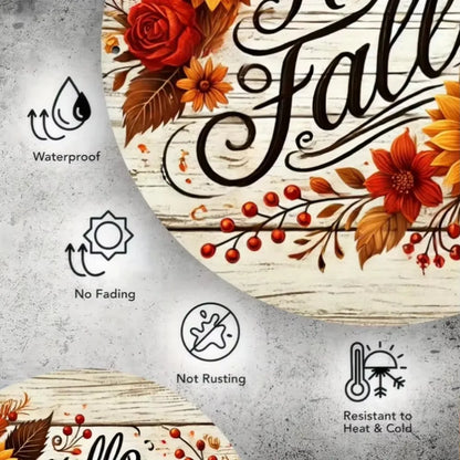 "Rustic 'Hello Fall'" Metal Sign – Sunflower & Autumn Leaf Iron Decor