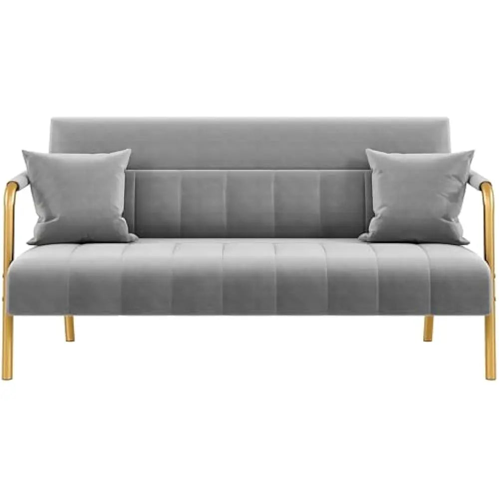 56.5" Luxurious Velvet Fabric Living Room sofa w/Gold-Tone Metal Arms and Legs for Livings Rooms, Home Office, Living Room Sofa