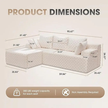 Modular L-Shaped 3-Seat Sectional | Memory Foam with Deep Seating & Storage Modules | Living Room Sofa
