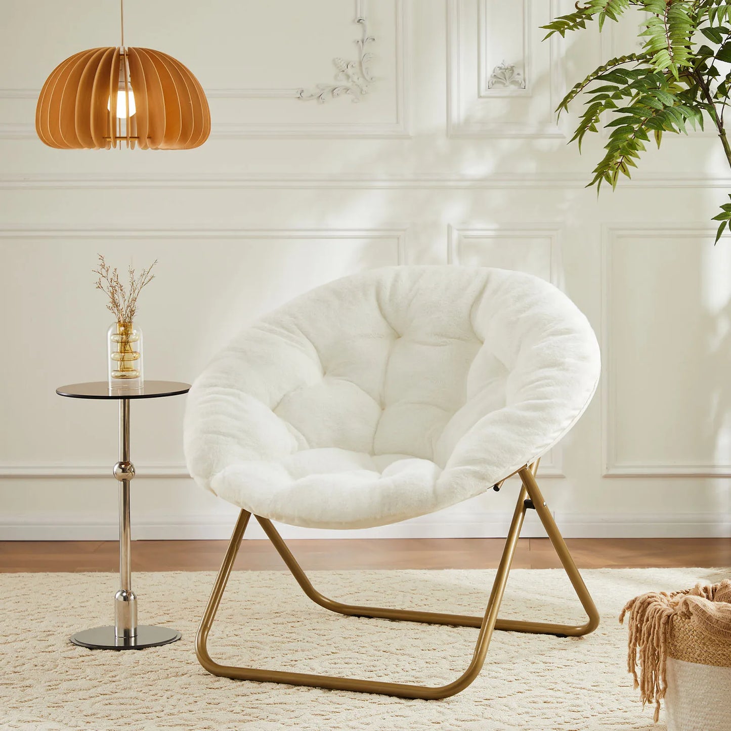 Cozy Saucer Chairs Faux Fur For Living Room Folding Thick Padded Seat Metal Frame X-Large Reading Lounge Furniture Gray Only