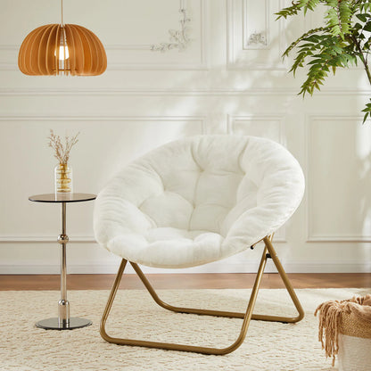 Cozy Saucer Chairs Faux Fur For Living Room Folding Thick Padded Seat Metal Frame X-Large Reading Lounge Furniture Gray Only