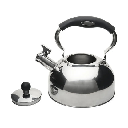Stainless Steel Whistling Tea Kettle Induction Compatible 25L Durable Polished Kitchen Accessory Clear Fill Lines Easy Grip