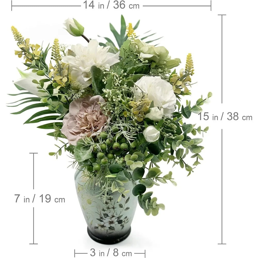 Faux Flowers Arrangement in Ceramic Vase, l Decoration for Living, Dining Room, Coffee Table