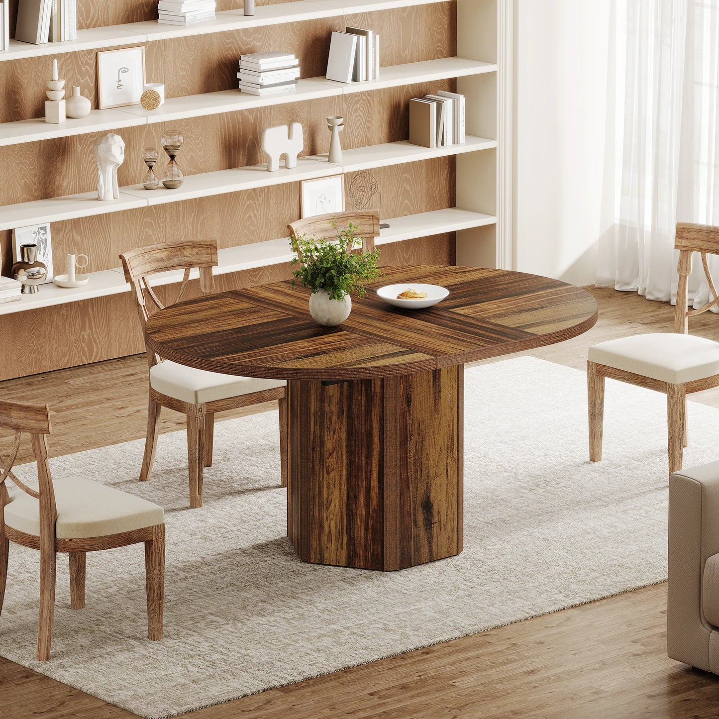 55.12 Inches Oval Dining Table for 4-6 People, Wood Kitchen or Family Room Table, Rustic Home Furniture