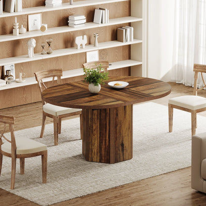 55.12 Inches Oval Dining Table for 4-6 People, Wood Kitchen or Family Room Table, Rustic Home Furniture