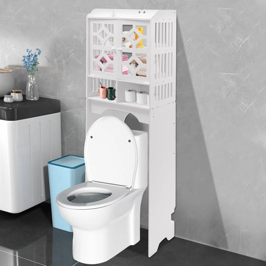 4 Tier Over the Toilet Storage Cabinet Bathroom Organizer Waterproof Raised Leg Smooth Edge Large Capacity/Easy to Install