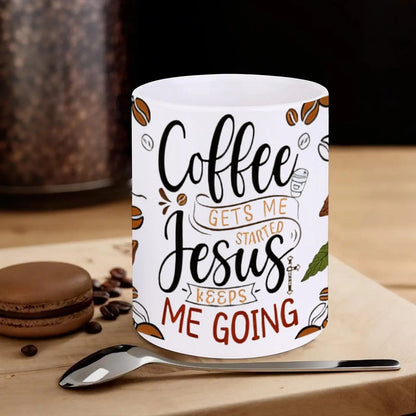 Coffee Gets Me Started Jesus Keeps Me Going Cute Glass Cup, 11oz Cute Mug for Loungewear