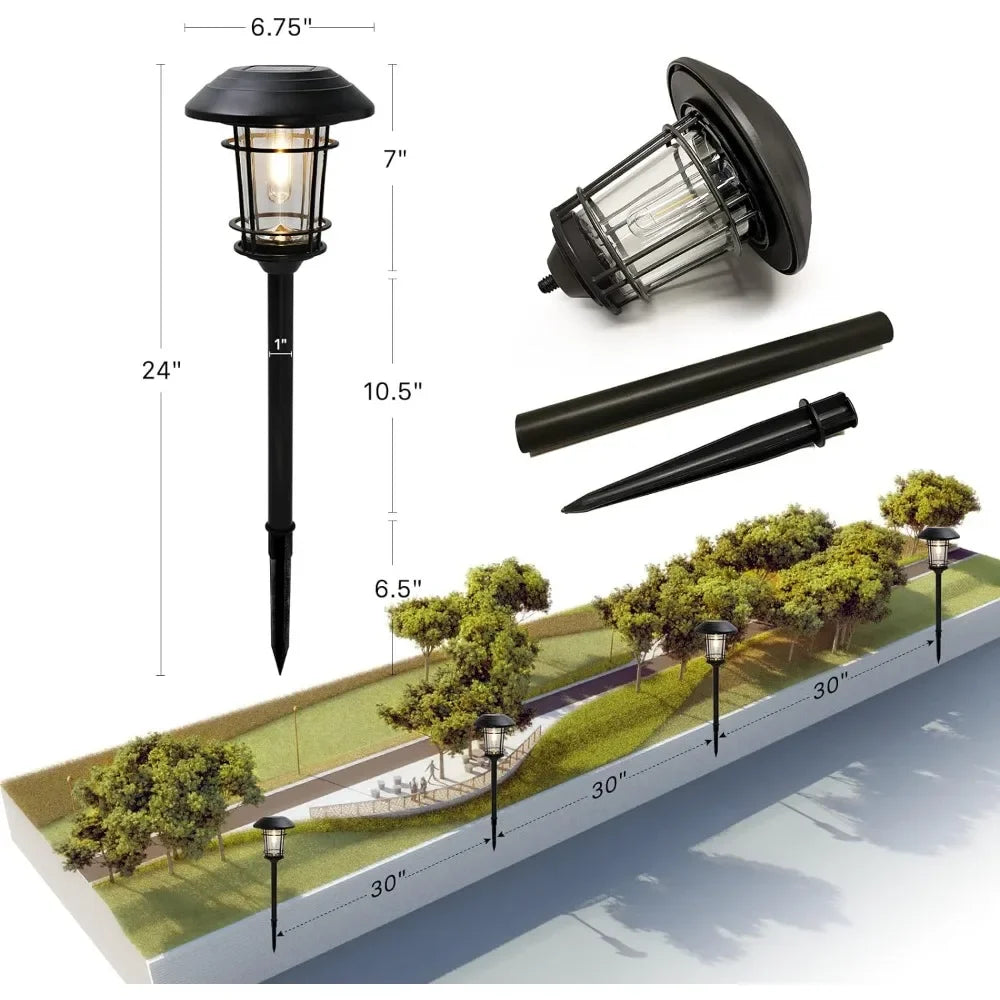 Outdoor Solar Lights, 10 Pack, Glass Light Metal Pathway Light, Waterproof Landscape Lighting, Automatic Sensor,