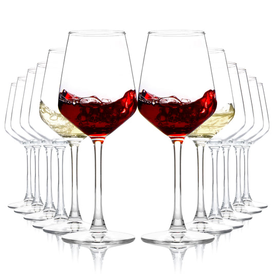 12Oz Red/White Wine Glasses Set, Durable Long-Stemmed, Crystal-Clear Glasses, Lead-Free Goblet,