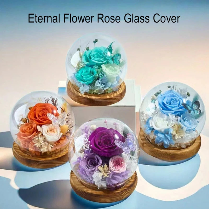 Preserved Rose Flower for Mom Wife Girlfriend in Glass Dome with Bamboo Base