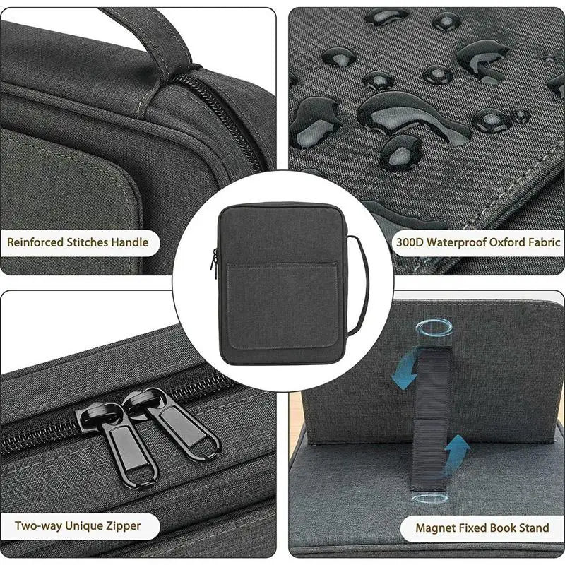 Large Bible Cover Case Carry Bag Waterproof Storage Bag Multiple Pockets with Handle to Hold Pen.   Comes in several colors & has book stand