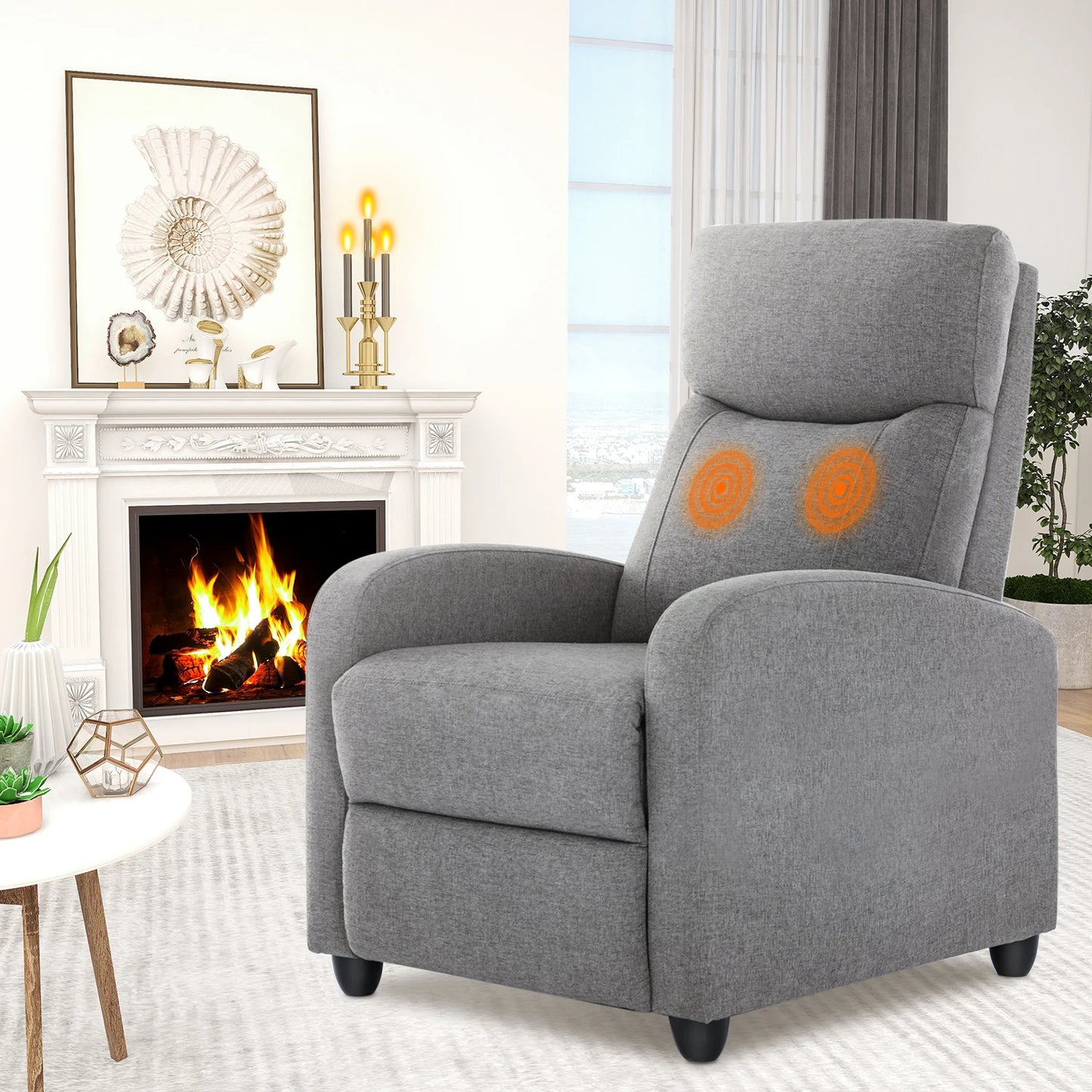 Massage Recliner Chair in Fabric Theater Lumbar Support Adjustable Modern Padded Seat Backrest Living Room Home Grey