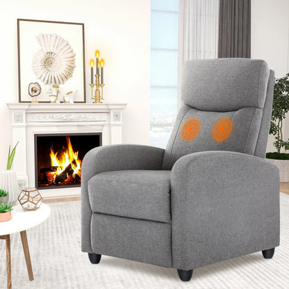 Massage Recliner Chair in Fabric Theater Lumbar Support Adjustable Modern Padded Seat Backrest Living Room Home Grey