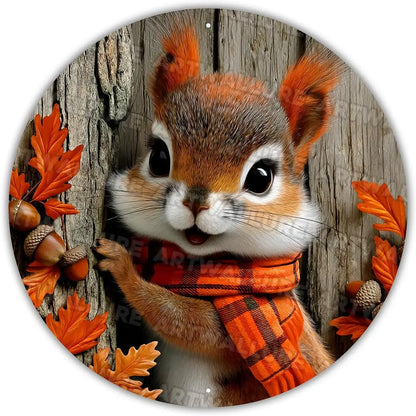 8x8" Round Fall Pumpkin Metal Tin Sign - Bird Wreath Decor, Farmhouse Home Living Room Coffee Bar Wall Art, Thanksgiving Gift