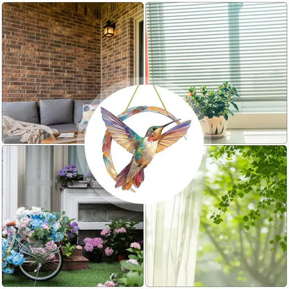 Hummingbird Hanging Acrylic Stained-Glass Handicraft for Patio or Garden Balcony, Yard Home