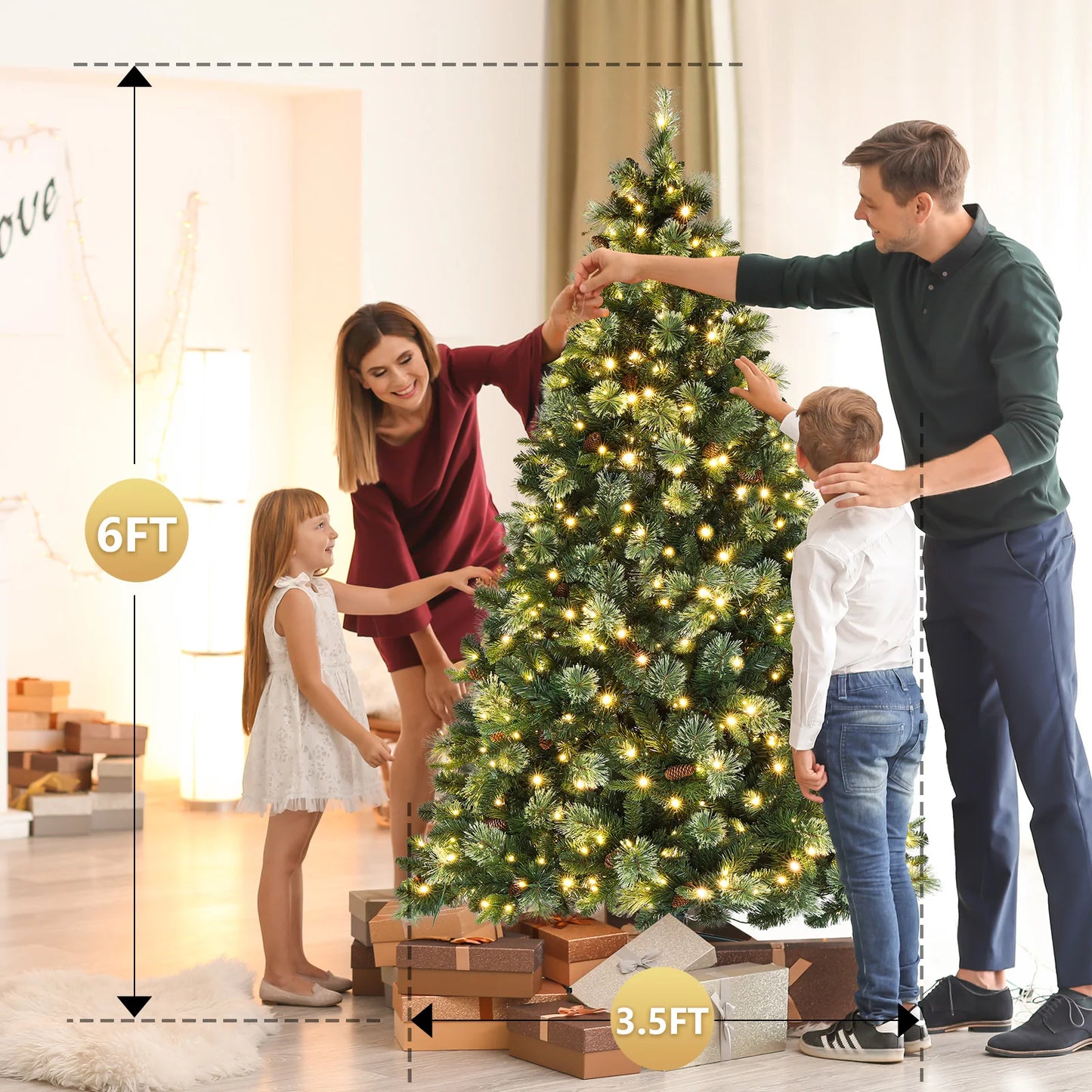 6ft green 500 light warm color 9-mode with remote control 900 branch automatic tree structure PVC material Christmas tree US