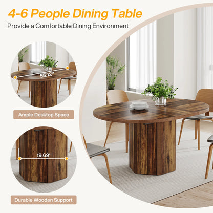 55.12 Inches Oval Dining Table for 4-6 People, Wood Kitchen or Family Room Table, Rustic Home Furniture