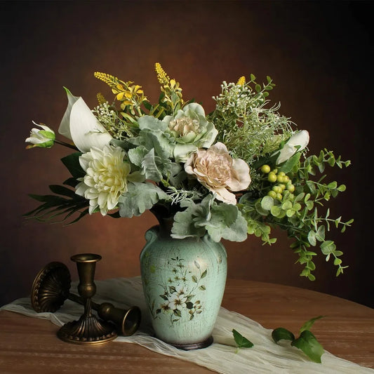 Faux Flowers Arrangement in Ceramic Vase, l Decoration for Living, Dining Room, Coffee Table