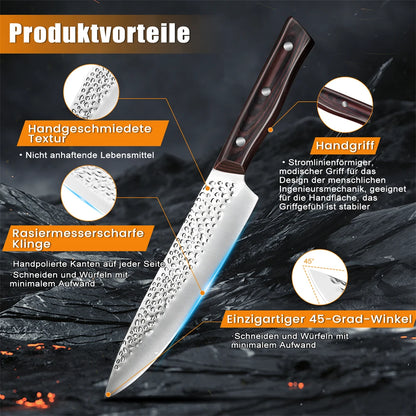 8pcs Chef Knife Kitchen Knives Set Hammer Pattern Sharp Cutting Blade Meat Salmon Slicing Knives.   Great Wedding Gift