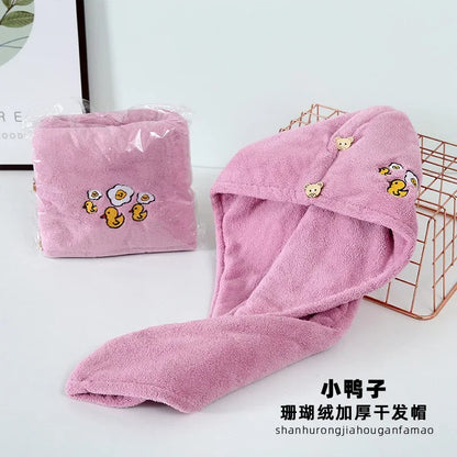 Microfiber Towel Hair Cap with Button Feminine Bathroom Accessories Quick-drying Bathrobe for Baby