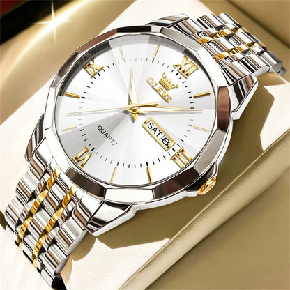 Men's Watches Causal Fashion Original Quartz Watch for Man Waterproof Stainless Steel Luminous Date Week