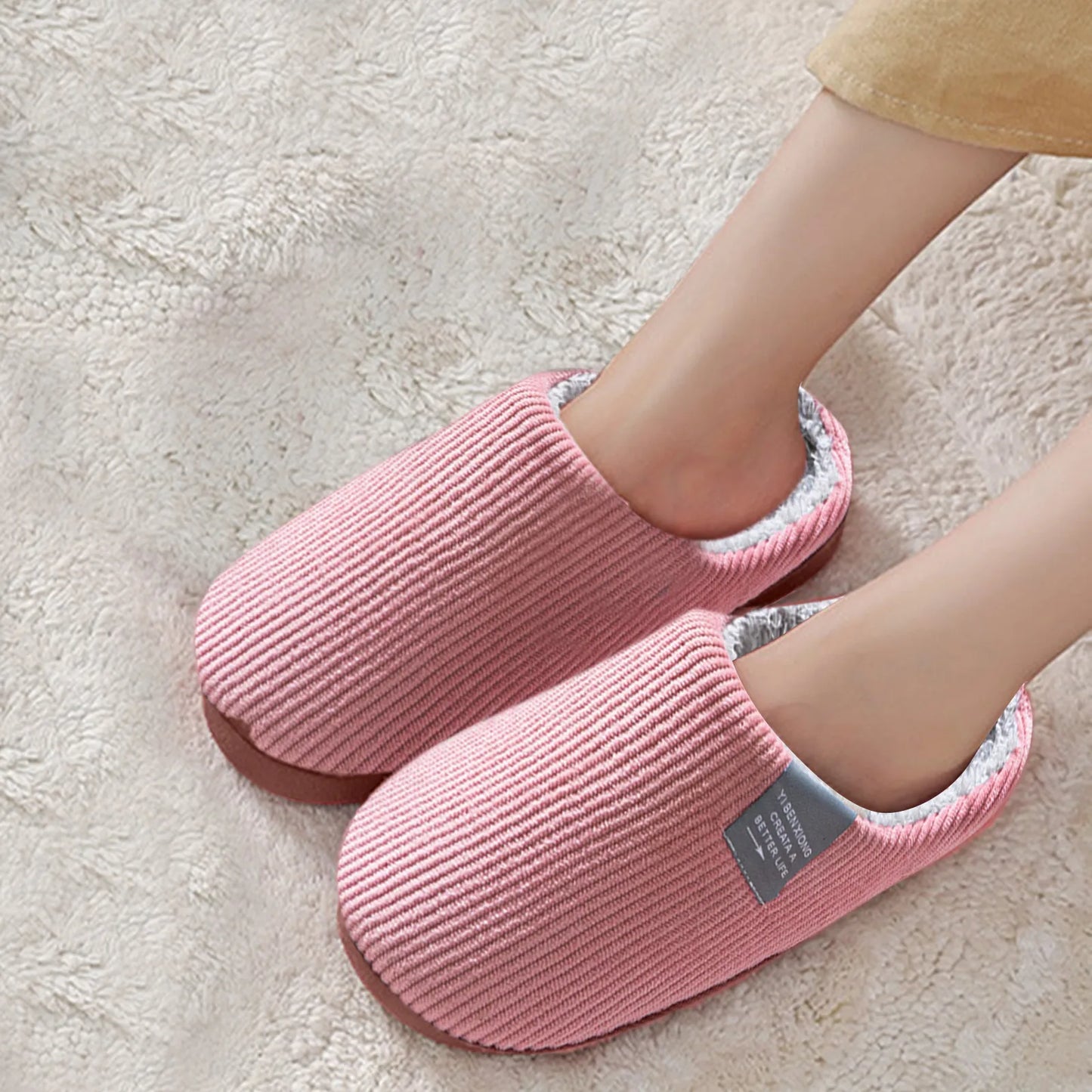 Women Winter Toe Wrap Warm Cotton Slippers Thick Soft Sole Slides Indoor Flat Home Non-Slip