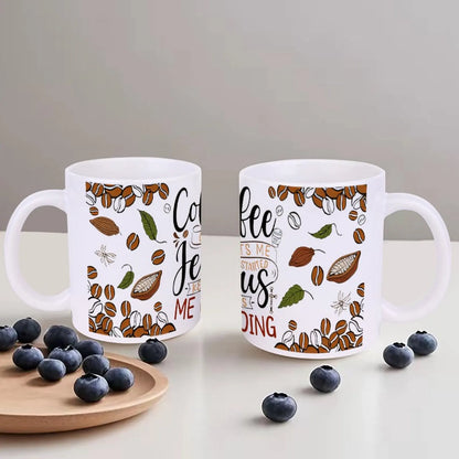 Coffee Gets Me Started Jesus Keeps Me Going Cute Glass Cup, 11oz Cute Mug for Loungewear