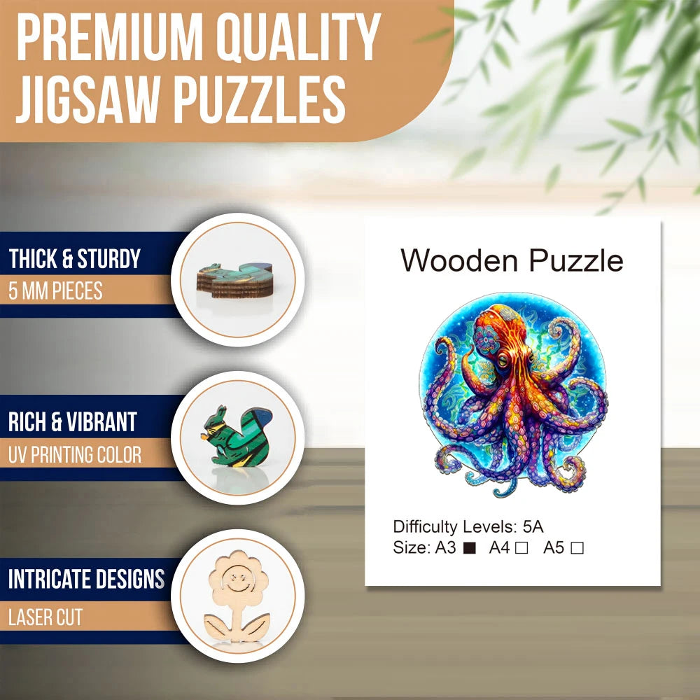 Giant Octopus Wooden Puzzle for Jigsaw lover, Uniquely Irregular Animal Shape Puzzle