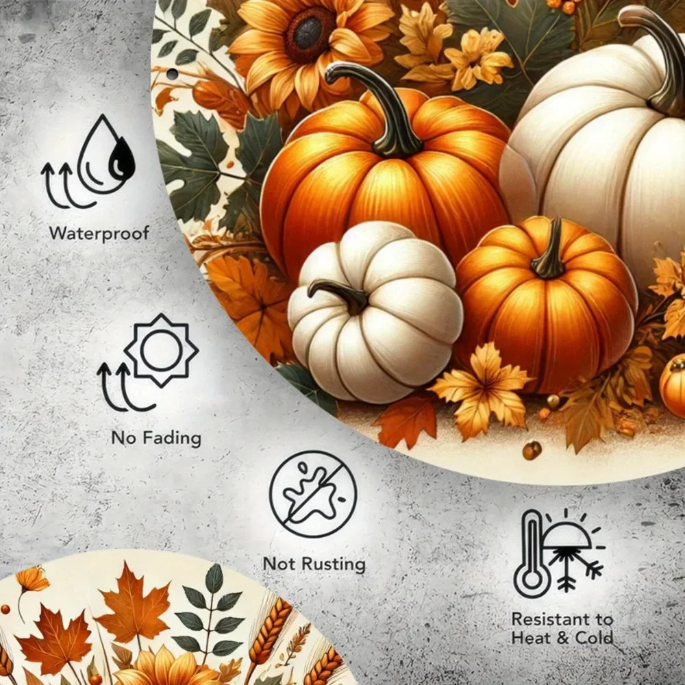 7.8x7.8" Charming Pumpkin Metal Sign - Fall Harvest Decor for /Home/Kitchen