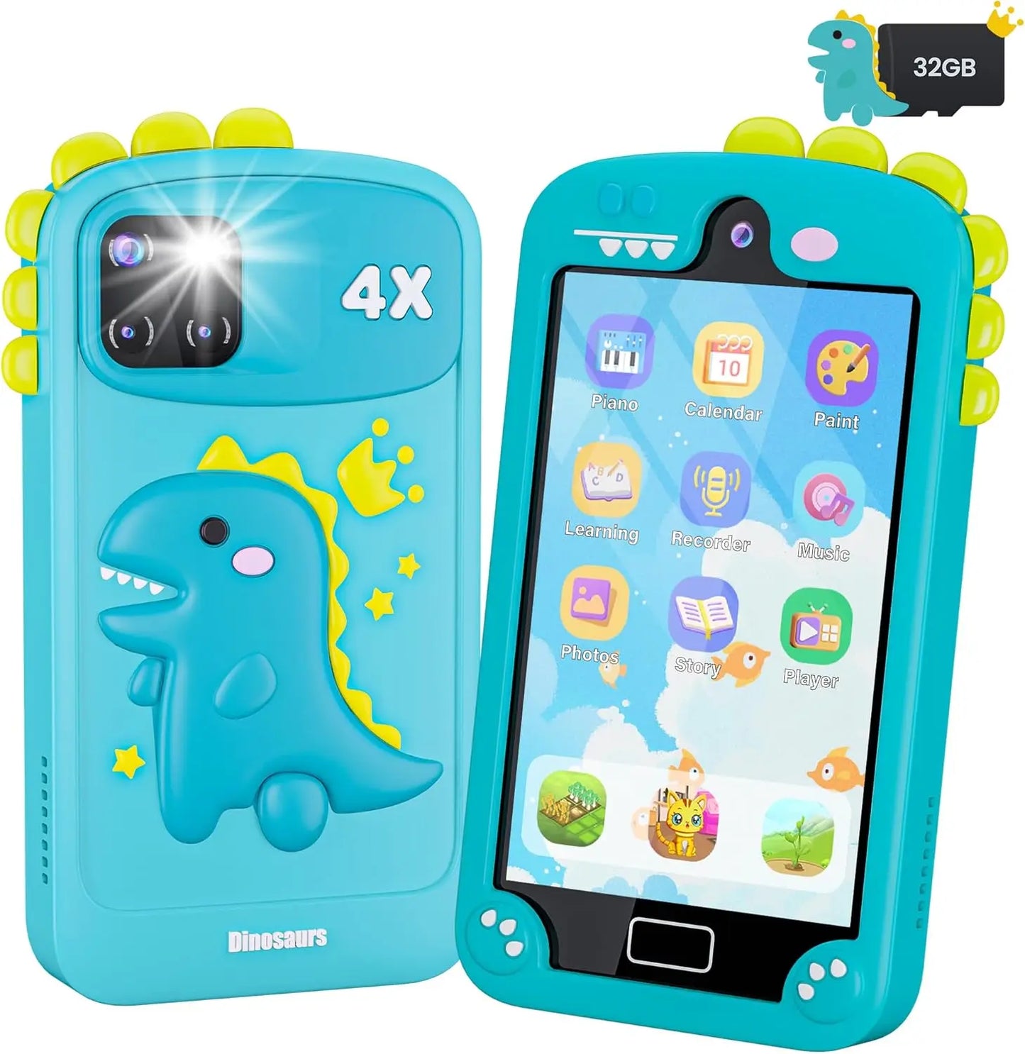 Kids Smart Phone for Girls with 4.0" Large Touchscreen, Toddler Learning Toy, Dual Lens Cyan-Blue)