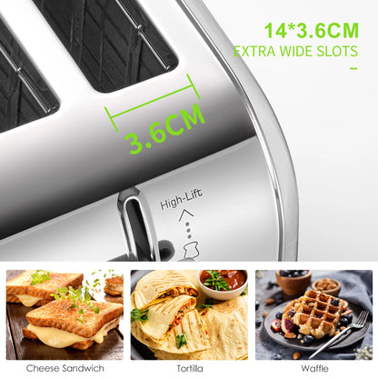 2 slice toaster, Retro Bagel Toaster with 7 Bread Shade Settings, 2 Extra Wide Slots, Defrost/Bagel