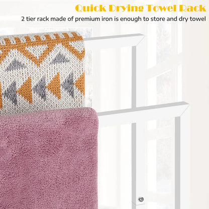 2-Tier Freestanding Towel Rack for Bathroom. Metal Hand Towel Holder Stand Drying Rack for Laundry Room