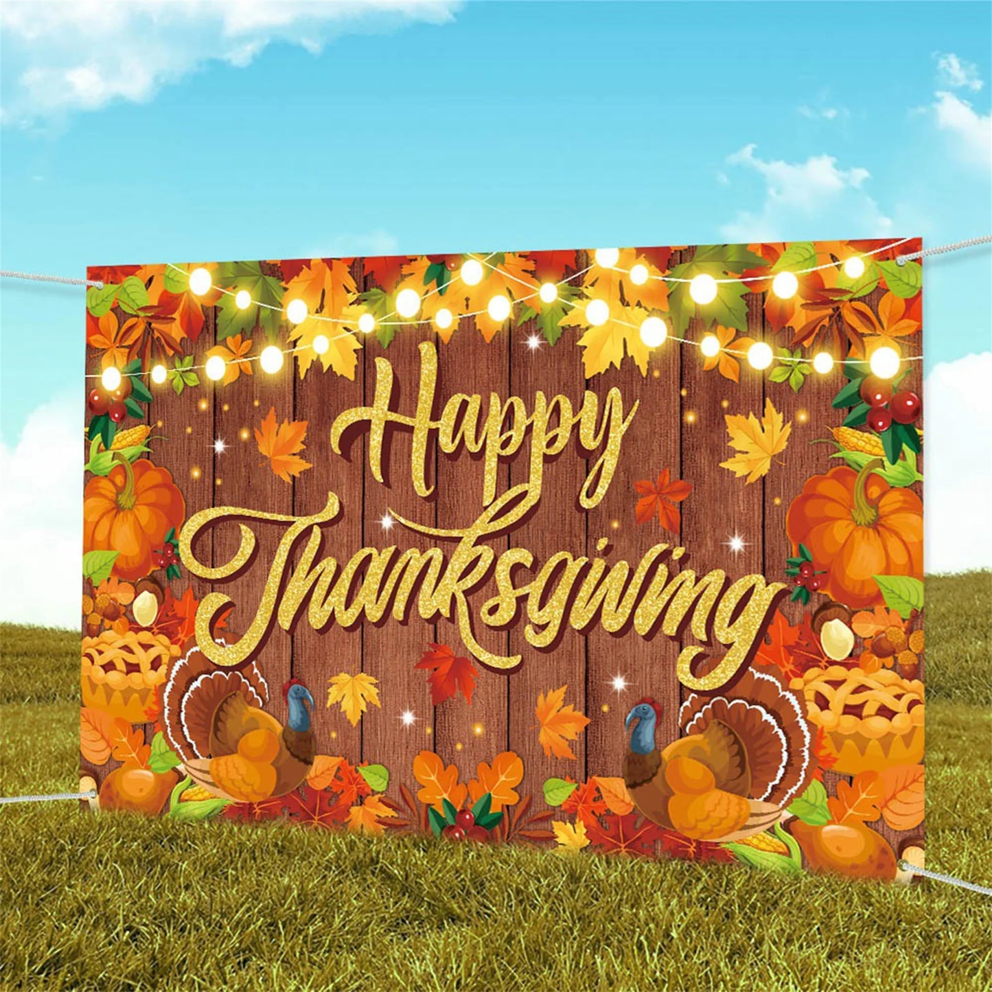 Fall Harvest Thanksgiving Photography Backdrop Banner Wall Background for Indoor Outdoor Party or Garage Door