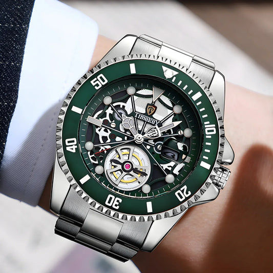 1pc men's quartz watch, mechanical watch shape, big brand design, rotating bezel, business, daily wear.