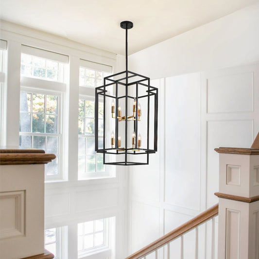 8-Lights Lantern Tiered Pendant Light Fixtures Farmhouse Hanging Chandelier Lamp for Foyer Living Room Island Kitchen