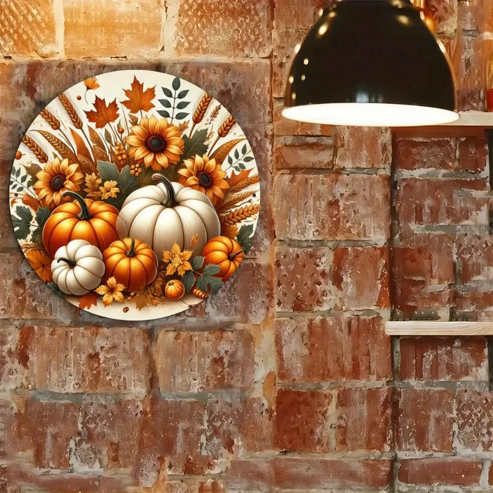 7.8x7.8" Charming Pumpkin Metal Sign - Fall Harvest Decor for /Home/Kitchen