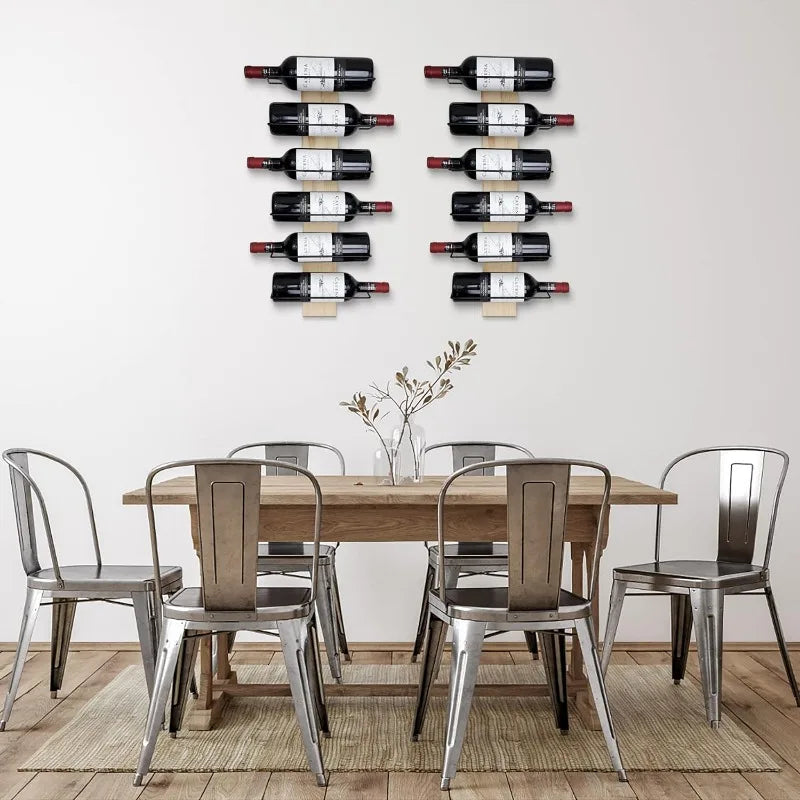 Wine Rack Wall Mounted | Solid Pine Wood & Metal Wall Wine Rack | Stylish 12 Bottle Wine Rack | Versatile Display