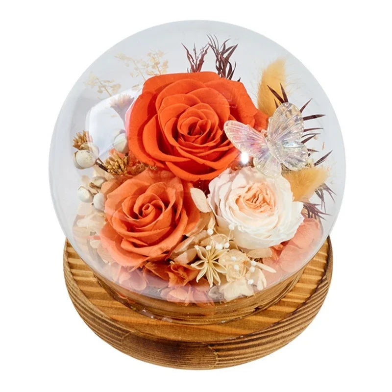 Preserved Rose Flower for Mom Wife Girlfriend in Glass Dome with Bamboo Base